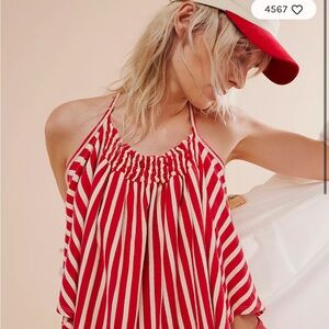 We The Free Red and Cream Striped Halter Top